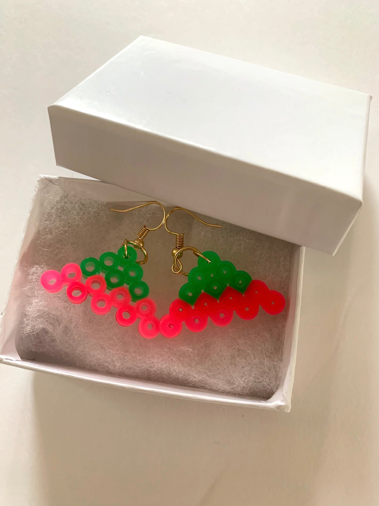 Green Pink Triangle Earrings