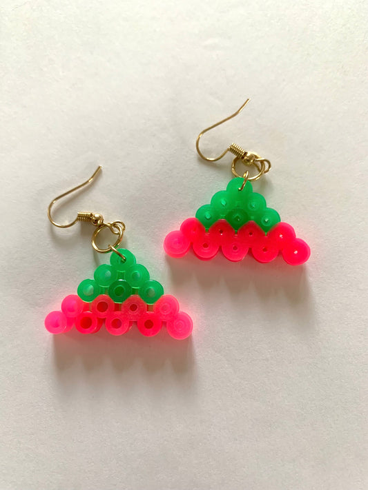 Green Pink Triangle Earrings